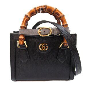 GUCCI Diana 2way Shoulder bag crossbody leather Black Used Women GHW